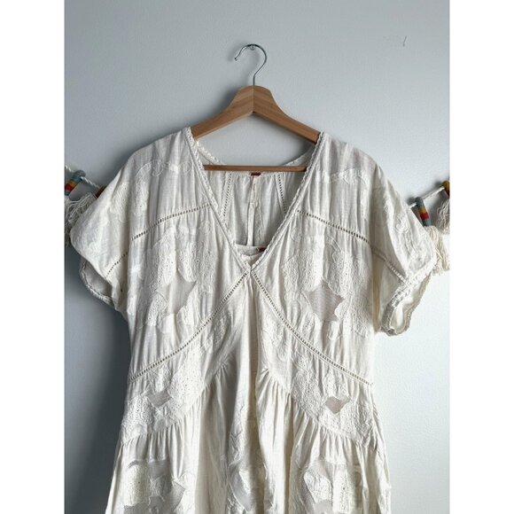 Free People Daylight Crochet Embroidered Mini Babydoll Dress Ivory Coquette M - Picture 4 of 13